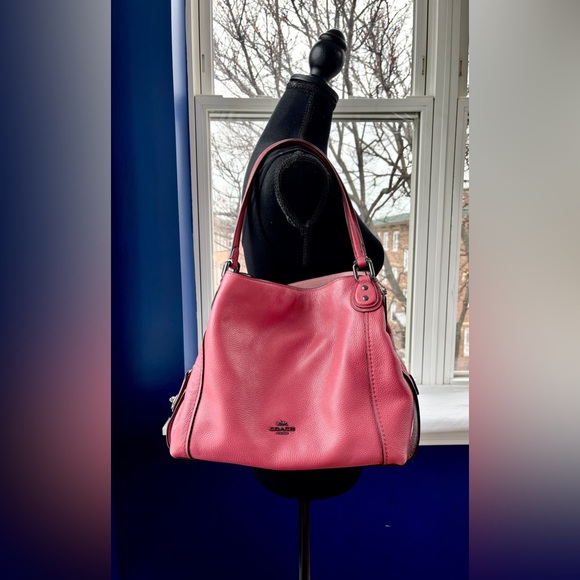 Coach Dark Pink Edie Shoulder Bag w/ Light Pink Interior - Picture 16 of 16